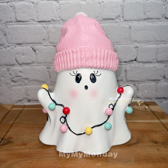 other Other - Christmas Ghost with Pink Beanie and Lights
